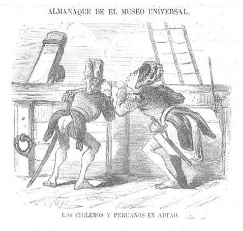 Los chilenos y peruanos en Abtao.